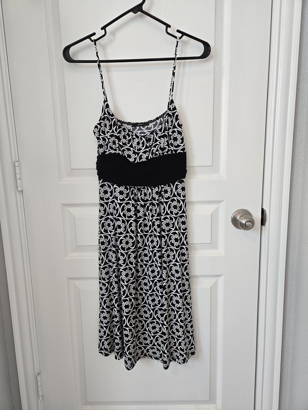 Soprano Black and White Swirl Empire Waist Dress